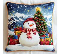 11CT Kreuzstich Kissen Set, Weihnachtsbaum und Schneemann Stickkissen Mit Stickgarn 45X45cm Kreuzstichkissen Set zum Basteln Stickkissen Stickpackung mit Vorgedruckt Kreuzstichmotiv