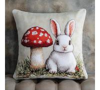 11CT Kreuzstich Kissen Vorgedruckt, Kaninchen und Pilz Stickkissen mit Muster 45X45cm Stickset für Kreuzstichkissen Kreuzstich Kissen zum Basteln Stickkissen Stickpackung