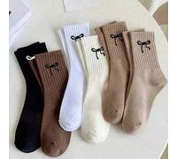 12/6/3/1 Paar Maillard Schleife Stickerei vertikale Streifen Mittellänge Socken Damen sanfter Stil gerippte Slouch Socken atmungsaktiv weich vielseiti
