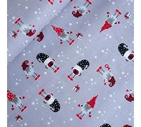 12,90 /m Weihnachtsstoff zum Nähen | Popeline Baumwolle Stoff | Muster Wichtel Tannen | Dekostoff Weihnachten Meterware (Weihnachten Wichtel grau)