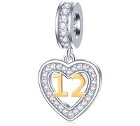 12 Jahre alt Geburtstag Charms passen Pandora Rosegold Armband, 18K Gold Zahl 12 Charm, 925 Sterling Silber 12th Hochzeit Jahrestag Anhänger Perlen mit CZ, Geschenke für Freunde/Neffe/Nichte