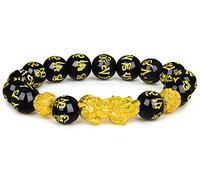 12 mm Pixiu Feng Shui schwarzer Obsidian Reichtum Armband Pixiu Armbänder für Männer Hand Carves Mantra Bands für Frauen Elastische Armbänder, Stein, Obsidian,