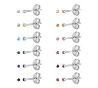 12 Paar 18 Karat Gelbgold Plattiert Ohrstecker aus Chirurgischem Edelstahl - CZ-Zirkonia-Geburtsstein-Set für Frauen 3mm 4mm 5mm 6mm (Silver Round 2mm)