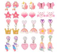 12 Paar Clip Ohrringe Mädchen, Einhorn Klipp Ohrringe Schmetterling Ohrclips Meerjungfrauen Ohrklipser Niedliches Ohrclips Set Schmuck Geschenk für Mädchen