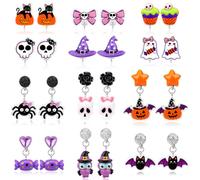 12 Paar Halloween Clip Ohrringe kinder mädchen Klipp ohrringe Set | Ohrclips Kinder Kür ledermaus Spinnen Geist Schwarze Katze Süßigkeit Eule Totenkopf Ohrringe Halloween Kostüm Schmuck