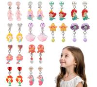 12 Paar Klipp Ohrringe Kinder Mädchen, Ohrclips Mädchen, Ohrklipser Kinder, Clip Ohrringe Mädchen, Ohrklipser Kinder, Magnet Ohrringe Mädchen, Meerjungfrau-Prinzessin-Ohrring Set