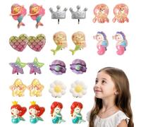 12 Paar Klipp Ohrringe Kinder Mädchen, Ohrclips Mädchen, Ohrklipser Kinder, Clip Ohrringe Mädchen, Ohrklipser Kinder, Magnet Ohrringe Mädchen, Schön-Meerjungfrau-Prinzessin-Ohrring Set