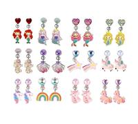 12 Paar Klipp Ohrringe Kinder Mädchen, Ohrclips Mädchen, Ohrklipser Kinder, Clip Ohrringe Magnet, Einhorn-Meerjungfrau-Prinzessin-Ohrring Set