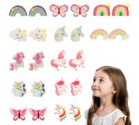 12 Paar Klipp Ohrringe Kinder Mädchen, Ohrclips Mädchen, Ohrklipser Kinder, Clip Ohrringe Magnet, Hübsch-Einhorn-Prinzessin-Ohrring Set