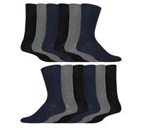 12 Paar Multipack Gentle Grip Top Diabetiker Socken | IOMI | Mid Calf Loose Top Non Elastic Cotton Socken mit Handlinked Seamless Toe - Schwarz / Navy / Grau EU 46 - 48