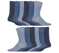 12 Paar Multipack Gentle Grip Top Diabetiker Socken | IOMI | Mid Calf Loose Top Non Elastic Cotton Socken mit Handlinked Seamless Toe - Blau EU 39 - 45