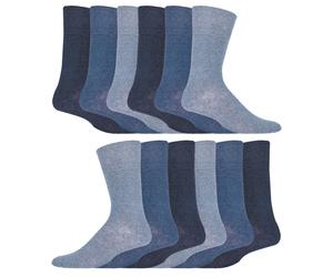12 Paar Multipack Gentle Grip Top Diabetiker Socken | IOMI | Mid Calf Loose Top Non Elastic Cotton Socken mit Handlinked Seamless Toe - Blau EU 39 - 45