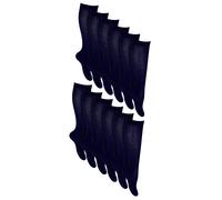 12 Paar Multipack Mädchen Kniestrümpfe | Atmungsaktive lange Baumwolle Schule Socken | Farboption - Grau, Schwarz, Weiß, Blau - Blau 4-6A / 104-116cm