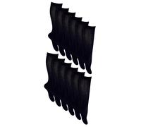 12 Paar Multipack Mädchen Kniestrümpfe | Atmungsaktive lange Baumwolle Schule Socken | Farboption - Grau, Schwarz, Weiß, Blau - Schwarz 9-11A / 128cm-146cm
