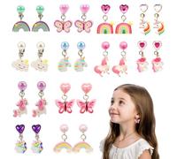 12 Paar Ohrringe Clip Mädchen Kinder Einhorn Niedlich Regenbogen Schmuck Prinzessin Zubehör Party Geburtstag Geschenk