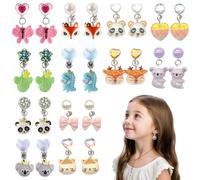 12 Paar Ohrringe, Clips, Mädchen, Kinder, niedliches Tier, kein Piercing, Prinzessin, Schmuck, Zubehör, Party, Geburtstag, Geschenk