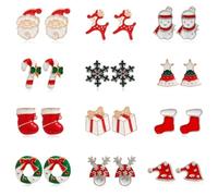 12 Paar Ohrringe Weihnachten für Damen Mädchen Kinder Weihnachtsohrringe Damen Weihnachts Ohrringe Set Weihnachtsbaum Rentier Jingle Ohrringe Christmas Earrings