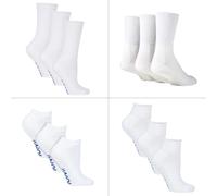 12 Paar Pack Diabetiker Socken ganzjährig Bundle Set | IOMI | Extra breite Socken für geschwollene Knöchel, Beine & Füße | Crew Ankle Trainer Diabetiker Socken in Baumwolle & Bambus - Weiß EU 46 - 48