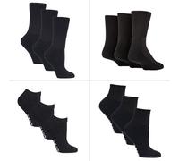 12 Paar Pack Diabetiker Socken ganzjährig Bundle Set | IOMI | Extra breite Socken für geschwollene Knöchel, Beine & Füße | Crew Ankle Trainer Diabetiker Socken in Baumwolle & Bambus - Schwarz EU 46 - 
