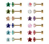 12 Paare flache Rückseite chirurgischen Edelstahl Ohrstecker, Schraube zurück Herz Stern Quadrat Teardrop Runde vergoldet Silber Cubic Zirkonia CZ Birthstone Ohrstecker Set