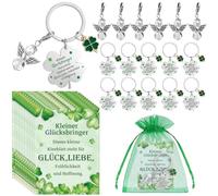 12 Set 48 PcsSchlüsselanhänger Vierblättrigem mit Danke Geschenkanhänger und Organzabeutel Kleeblatt Glücksbringer Schlüsselanhänger Kleeblatt Mutmacher Geschenk Viel glück Prüfung für Freund Kollegen