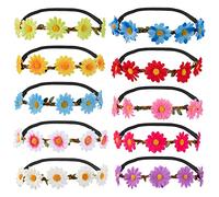 12 Stück Blumen Haarband Blumenkranz Boho Elastisch Mehrfarbig | Set mit 12 elastischen Blumen Haarbändern im Boho-Stil für Hochzeit, Festival, Party und Fotoshooting
