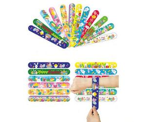 12 Stück festliche Ostern PVC Slap Armbänder, bunte Herz-Tier-Muster Preise Slap Bänder für Ostern Geschenke, perfekt für Frühling & festliche Feiern,