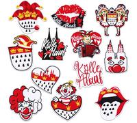12 Stück Köln Bügelbilder Karneval Rot Clown Flicken Patches zum Aufbügeln Köln Aufnäher zum Aufbügeln Kölle Alaaf Bügelflicken Fasching Karneval Accessoires Bügelbilder für Textilien T-Shirt Jeans