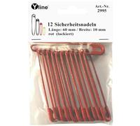 12 Stück Maxi Sicherheitsnadeln 60 mm, groß, rot (lackiert/matt), Nadel Nadeln, 2995