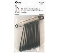 12 Stück Maxi Sicherheitsnadeln 60 mm, groß, schwarz lackiert, Nadel Nadeln, sl, 2280