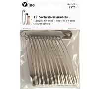 12 Stück Maxi Sicherheitsnadeln 60 mm, groß, silberfarben, Nadel Nadeln, 1875 (60 mm)