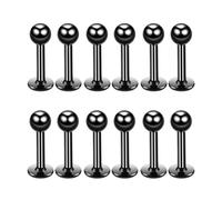12 Stück Schwarz 1,2 x 6 x 3 mm 16 G 316L Edelstahl Kugel Lippe Tragus Helix Ohrring Ohrstecker Langhantelring Körper-Piercing-Schmuck-Set, 6 mm Wangenzungenringe Langhantel-Körperpiercing-Schmuck