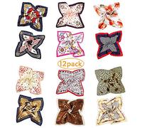 12 Stück Seidentücher, Satin Bandana Seidentuch Halstuch Haartuch Vierecktuch Seide Damen, Tuch Seiden Nickituch Tücher Hals Kopftuch Damen 50 x 50cm