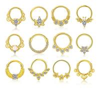 12 Stück Septumring,Kucheed 16G Chirurgenstahl Gold Nasenringe Hoop Septum Schmuck,Niedliche Knorpelhelix Daith Ohrringe Rook Hoop Nasenloch Nasen Körper Piercing Schmuck für Frauen Männer