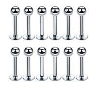 12 Stück Silber 1,2 x 6 x 3 mm 16 G 316L Edelstahl Kugel Lippe Tragus Helix Ohrring Ohrstecker Langhantelring Körper-Piercing-Schmuck-Set, 6 mm Wangenzungenringe Langhantel-Körperpiercing-Schmuck