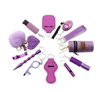 12-teiliges Selbstverteidigung Set - Siecherheit Schlüsselanhänger Geschenk für Frauen - Pfefferspray Kubotan Schrill Alarm Taschenlampe Pfeife u. m. (Violett)