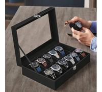 12 Watch Bracelet Bangle Box Display Storage Case (All Black 12 Watch)