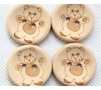 12 wunderschöne Holzknöpfe rund natur mit Teddy-Aufdruck- 25mm 2 Löcher zum aufnähen annähen DIY Handarbeit Scrapbooking für Kinderkleidung Jacken Mützen Strampler