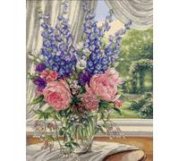 12"X15" Gold Collection Peonies/Delphiniums Counted Cross Stitch Kit 35257