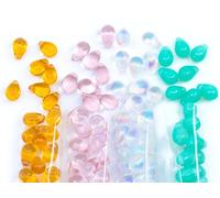 120+ Bead Kit of 6x9mm Pendant Drop Beads - Teardrop Glass Beads for Jewelry Making Set in 4 Gentle Distinct Colors: Pink, Opal Turquoise, Amber, Crystal AB
