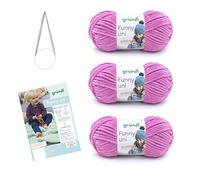120 Gründl Wolle Funny uni - weiche Chenille Wolle mit Nadel und Anleitung für eine Babydecke - Kuschelig und hautfreundlich - 100% Polyester - 3 Knäuel 100 g m - Nadelstärke 5-6, fuchsia