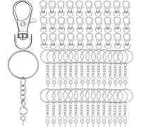 120 Stück Schlüsselanhänger Set mit 30 tück Schlüsselringe mit Kette,30 Stück schlüsselanhänger karabiner,30 tück Spaltringe und 30 Stück Schrauböse Pins für DIY Schlüssel Handwerk (Silber).
