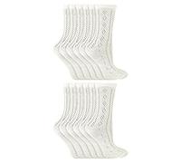 12er Pack Mädchen Knöchelsocken Weiß | Atmungsaktiv Baumwolle Strick Pelerine Socken für Schule (11-14 Jahre, Weiss)