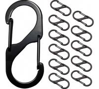 12er-Pack S-förmige Mini-Metallkarabiner, 32 mm Doppel-Schlüsselanhängerhaken für Camping, Wandern, Zuhause, Schwarz