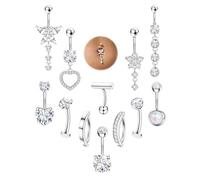 12Stück Bauchnabelpiercing Gold Chirurgenstahl Wasserfest - Bauchnabelpiercing Ring Silber Zirkonia Herz Piercing Bauchnabel Clicker Belly Piercings Bauchnabel Piercing Hängend Set Silber 12MM