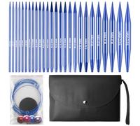 13 Paare Austauschbare Rundstricknadeln Set, 3-10 mm mit 4 Strickkabeln & Zubehör, Aluminium Strickzubehör für Anfänger bis Profis, Stricknadeln Rundstricknadel mit Aufbewahrungstasche, Blue