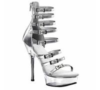 14 cm Damen Heels Plus Size Sandalen Damen Plateau Offene Spitze High Heel Stiletto Pumps Sexy Pole Dance Striptease Schuhe,Silber,46 EU