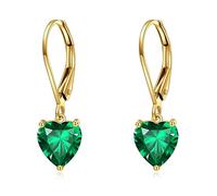 14 Karat 585 Gold Gelbgold Smaragd Tropfen Ohrringe Herz Geschnitten Ohrhänger für Damen Herz Schmuck Gold Geburtstag Geschenke
