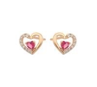 14 Karat 585 Rotgold Echte Ohrringe mit Herz Rot Turmalin, Herz 14K Rosegold Creole Moissanit