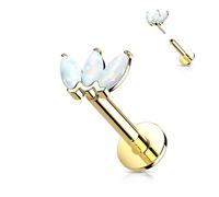 14 Karat Gold Labret Marquise Schliff 3 Opal Gelbgold Weißgold Push-In
